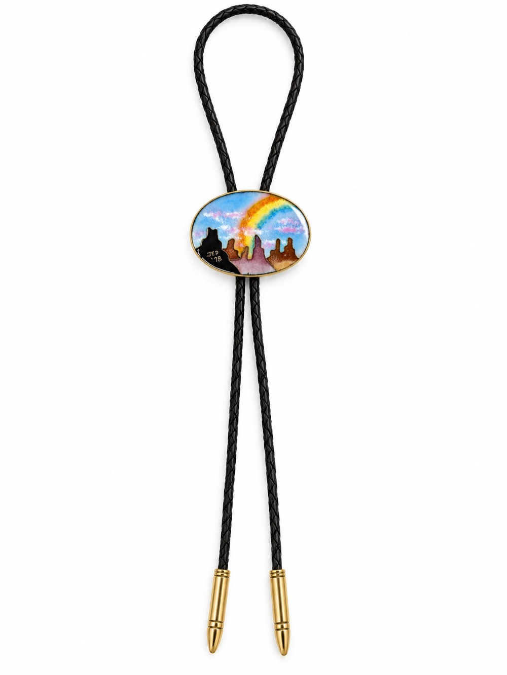 Vintage 1978 Rainbow Desert Bolo Tie Hand Painted Western Cowboy Southwestern